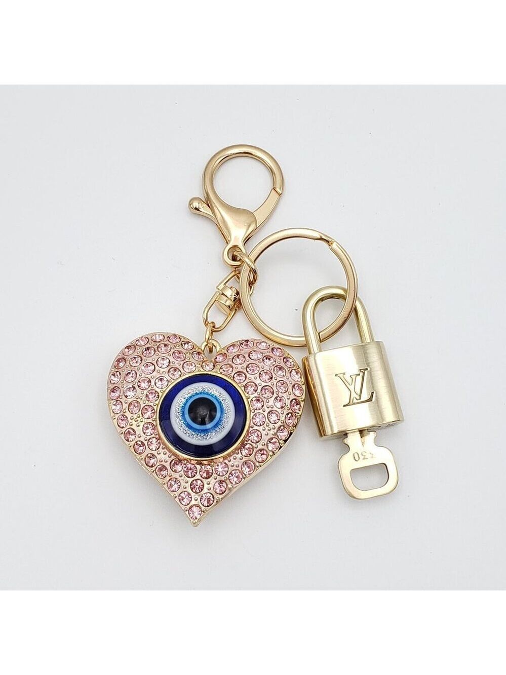Authentic Louis Vuitton Gold Padlock & Key 🔒Unbranded Heart Evil Eye Bag Charm